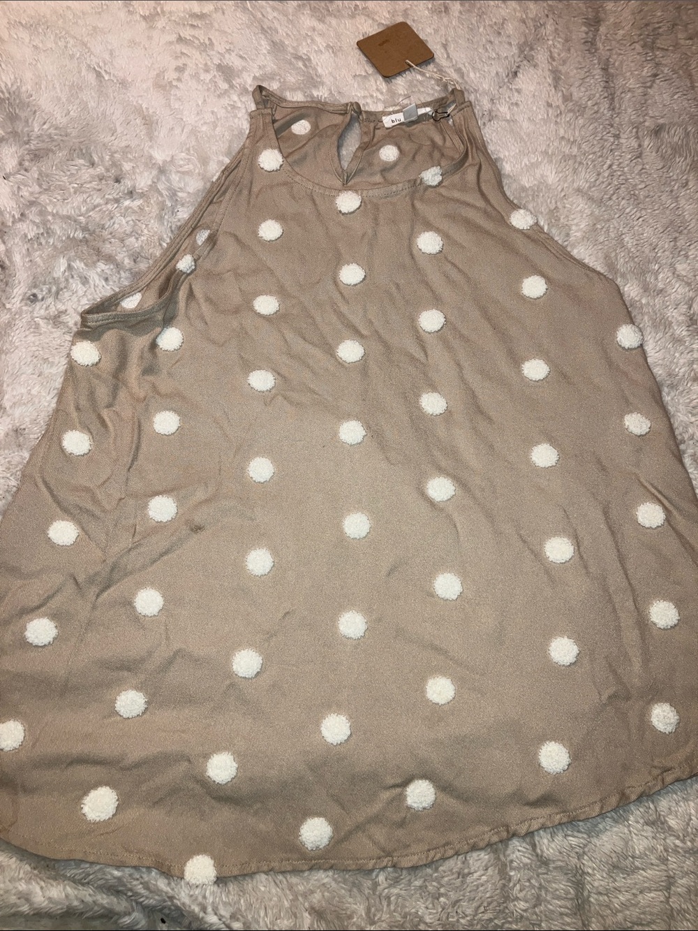 Blu Pepper Tan Tank Top with White Polka Dots